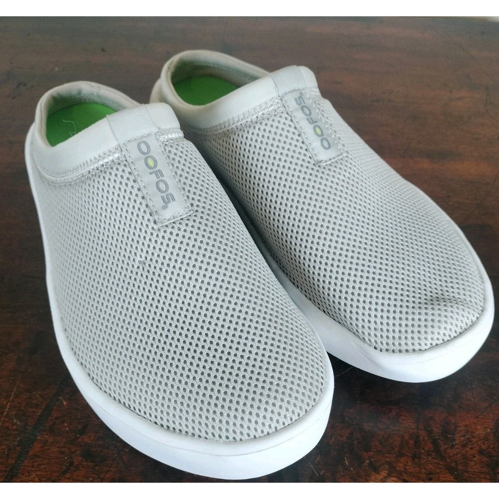 OOFOS OOCoozie Sport Mesh Mule Clog Recovery Shoes Gray White Women's Size 7.5